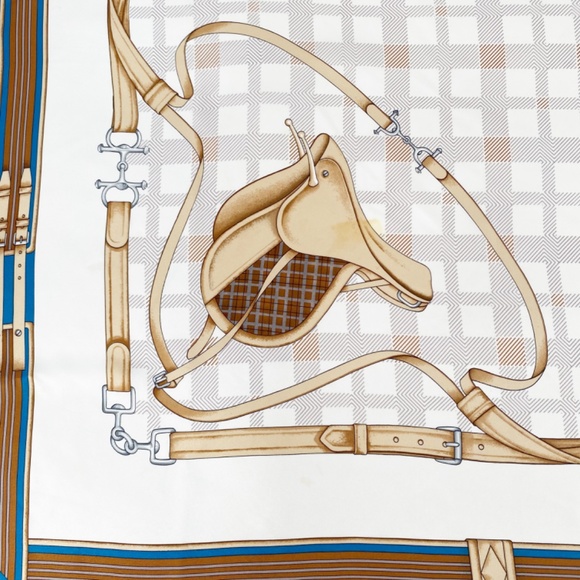 Celine Vintage 100% Silk Large Teal Bridle Horse Saddle Equestrian Scarf - Picture 5 of 14